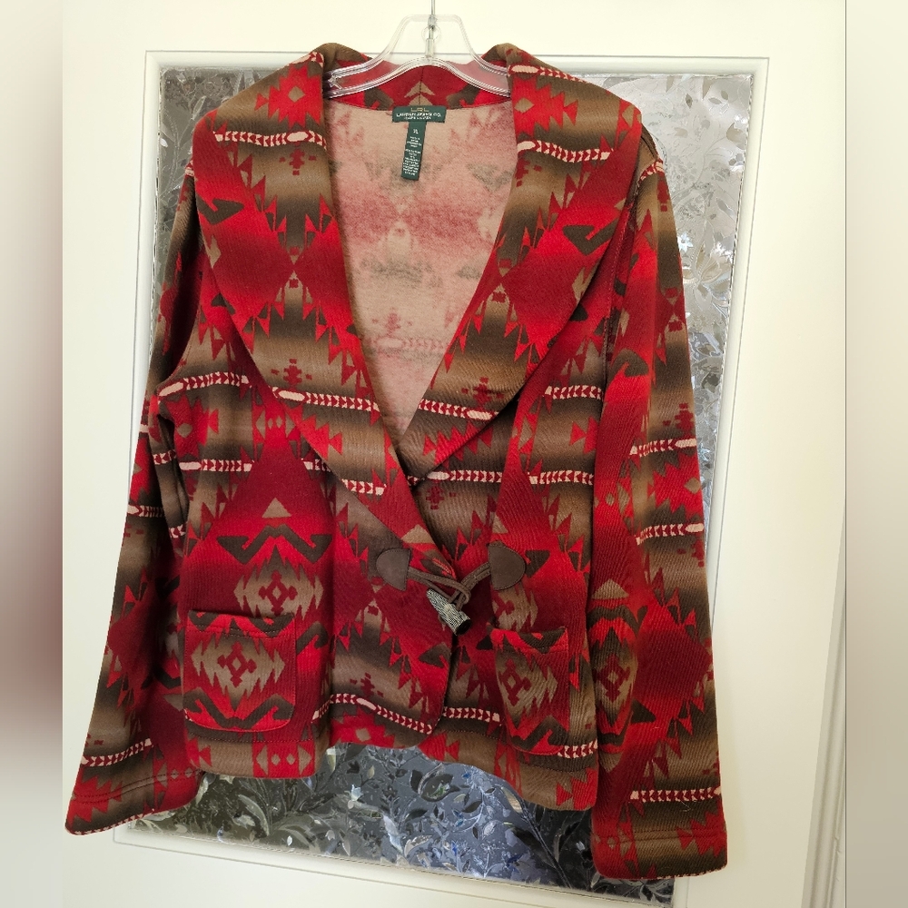 Ralph Lauren Red and Brown Southwestern Toggle Utility Jacket
